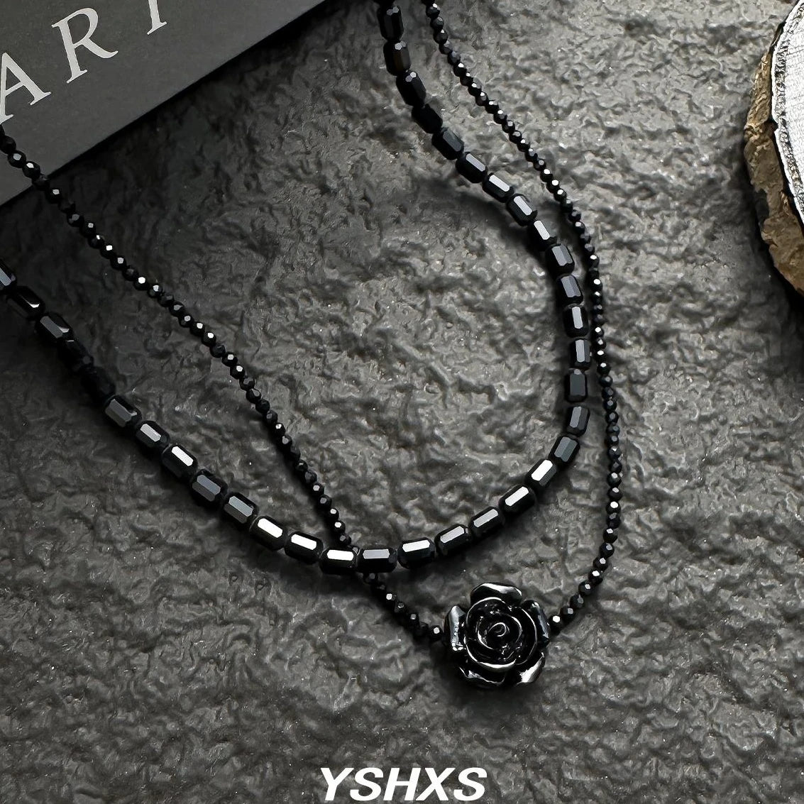 Accessories Double Layer Black Rose Beaded Necklace