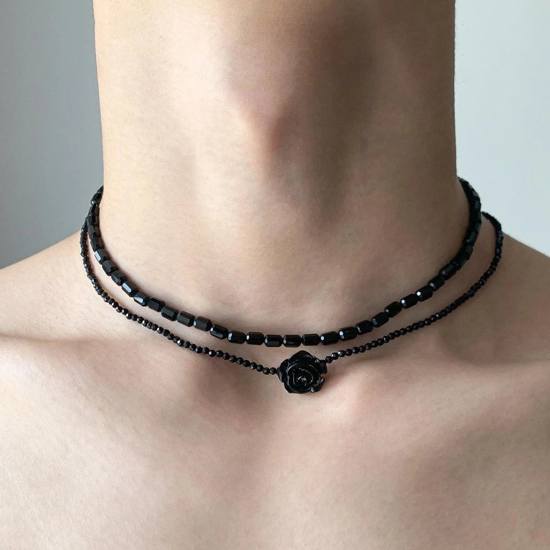 Accessories Double Layer Black Rose Beaded Necklace