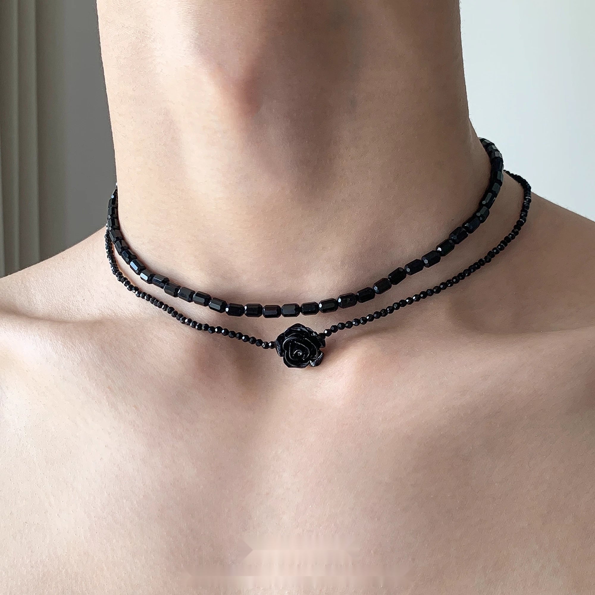 Accessories_Double_Layer_Black_Rose_Beaded_Necklace_MISSTT