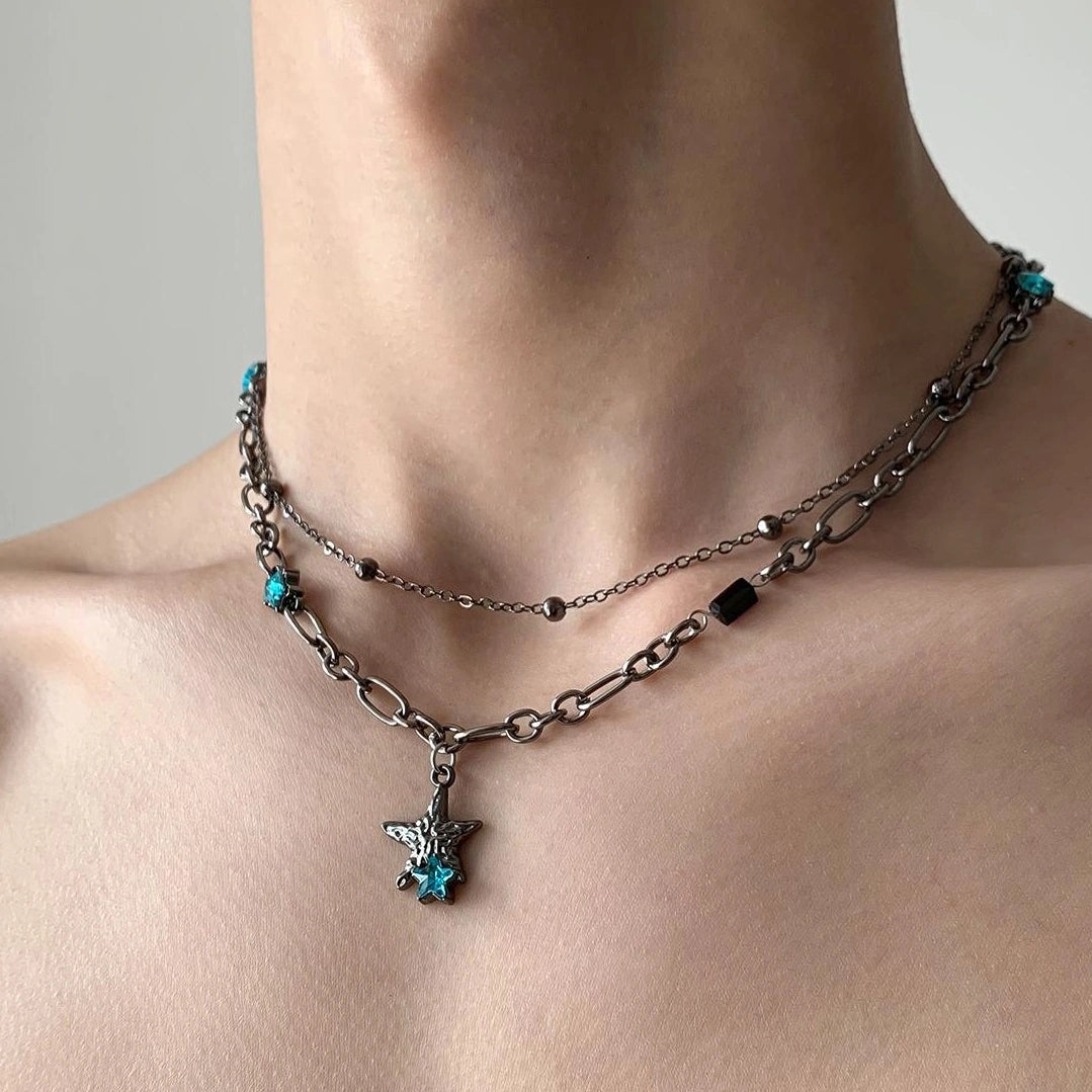 Accessories Double Layer Blue Star Zircon Necklace