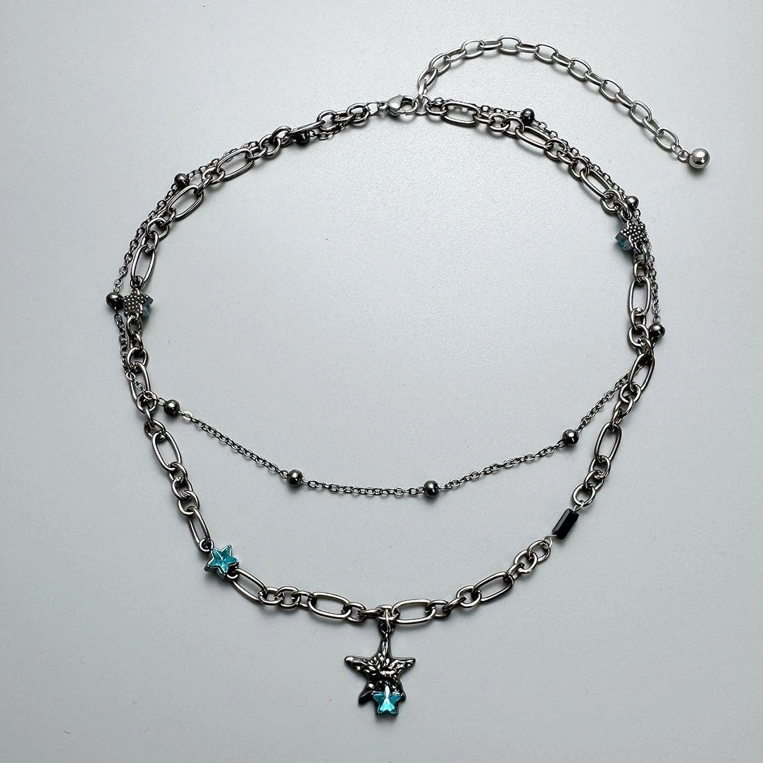 Accessories Double Layer Blue Star Zircon Necklace