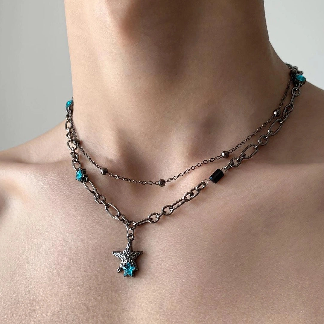 Accessories Double Layer Blue Star Zircon Necklace