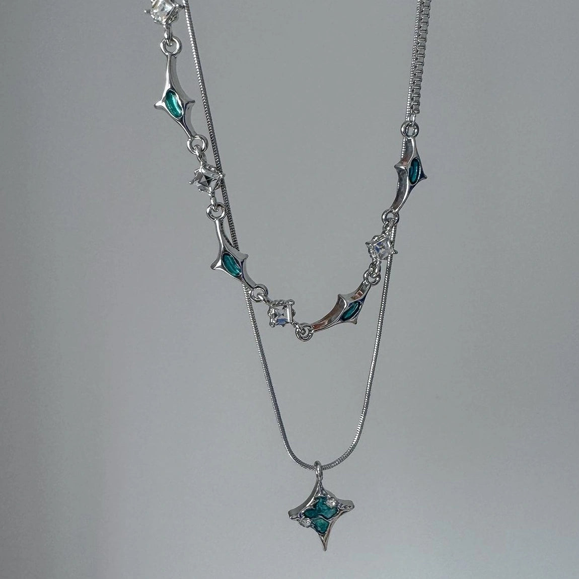 Double Layer Blue Zircon Star Necklace