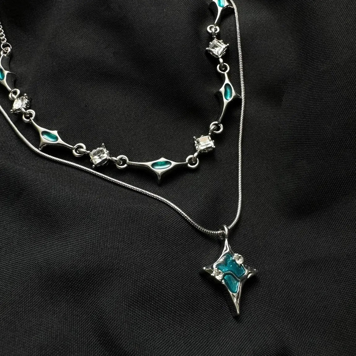 Double Layer Blue Zircon Star Necklace