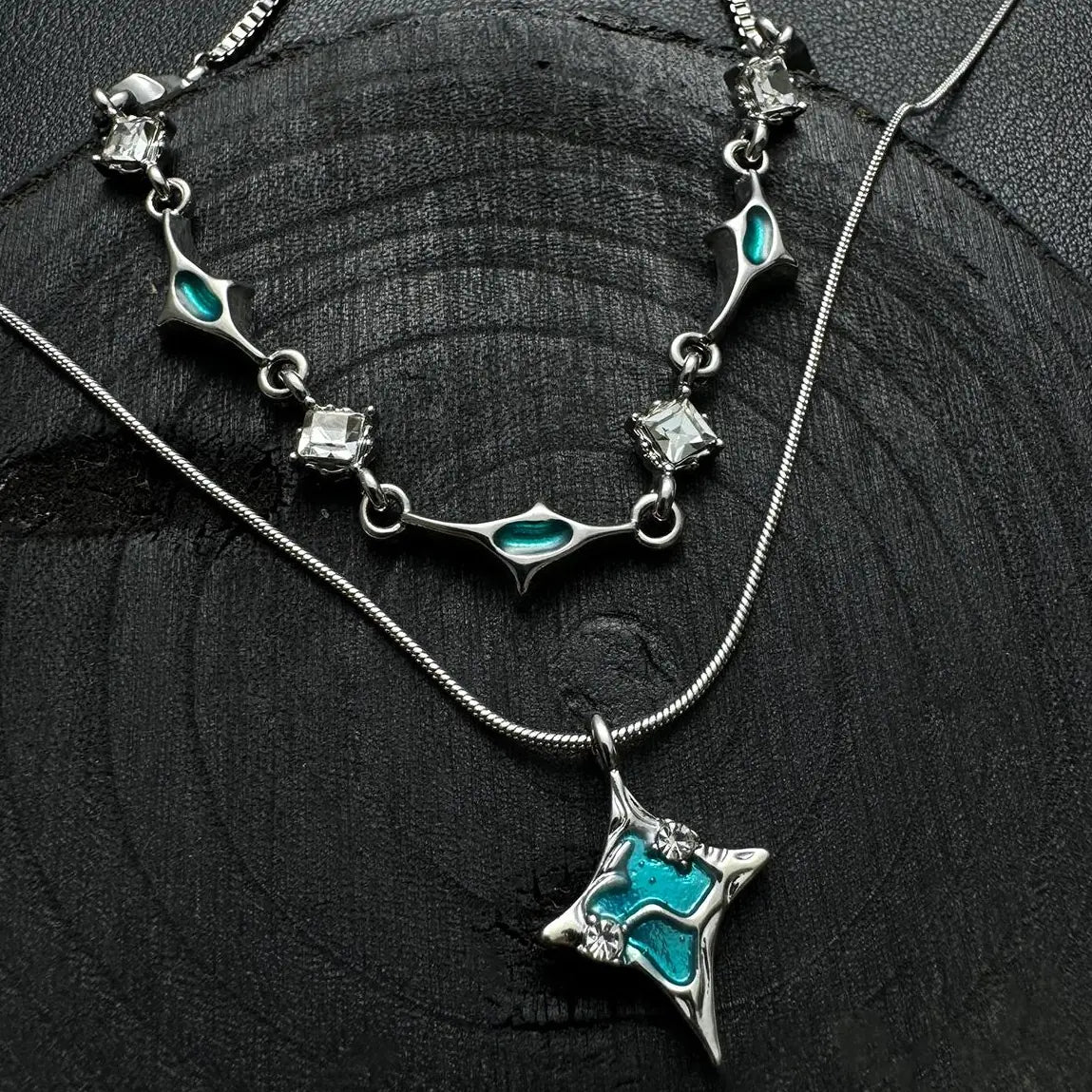 Double Layer Blue Zircon Star Necklace