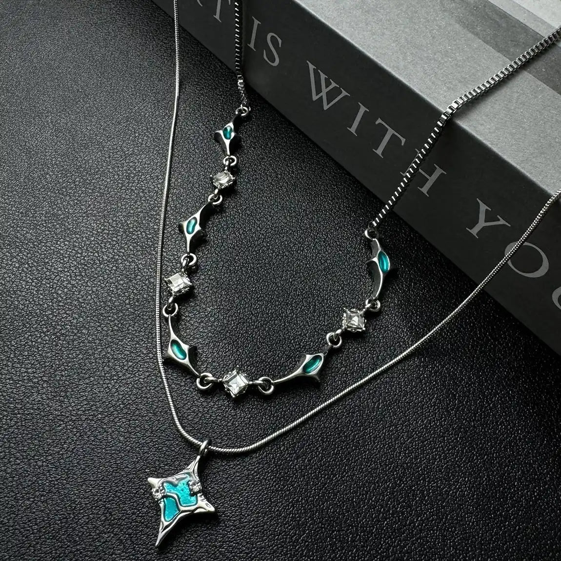 Double Layer Blue Zircon Star Necklace