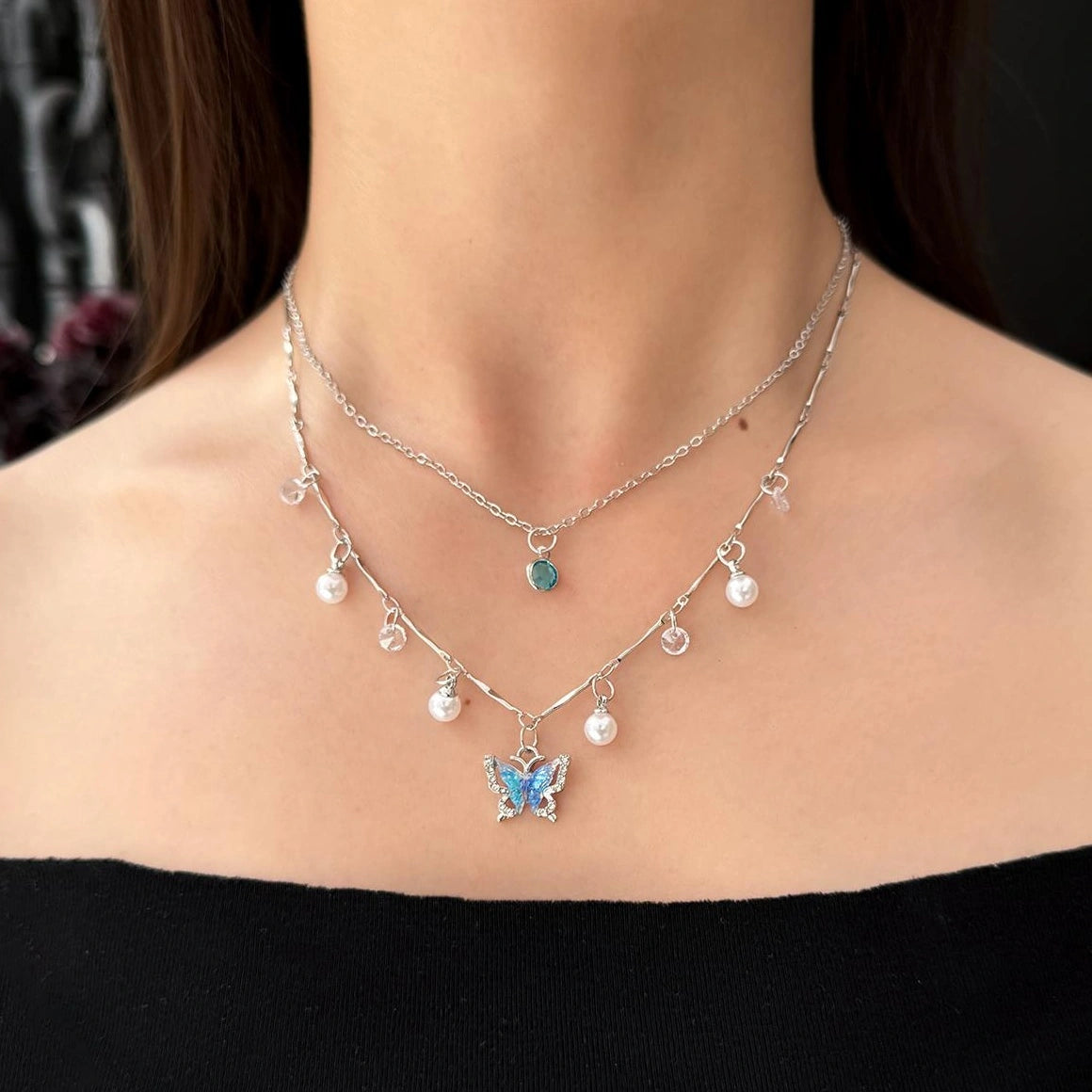 Accessories Double Layer Butterfly Choker With Y 2 K Fringe