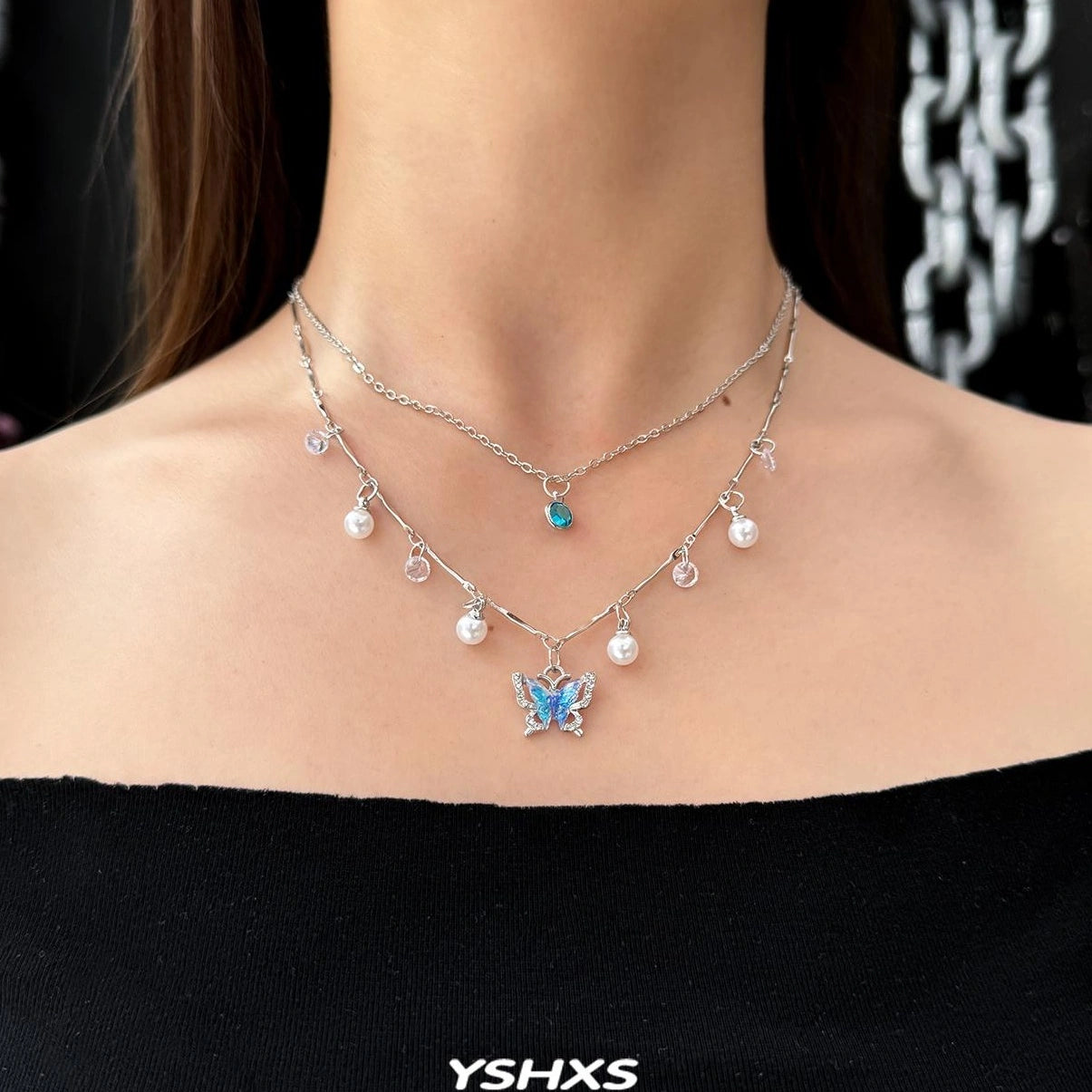 Accessories Double Layer Butterfly Choker With Y 2 K Fringe