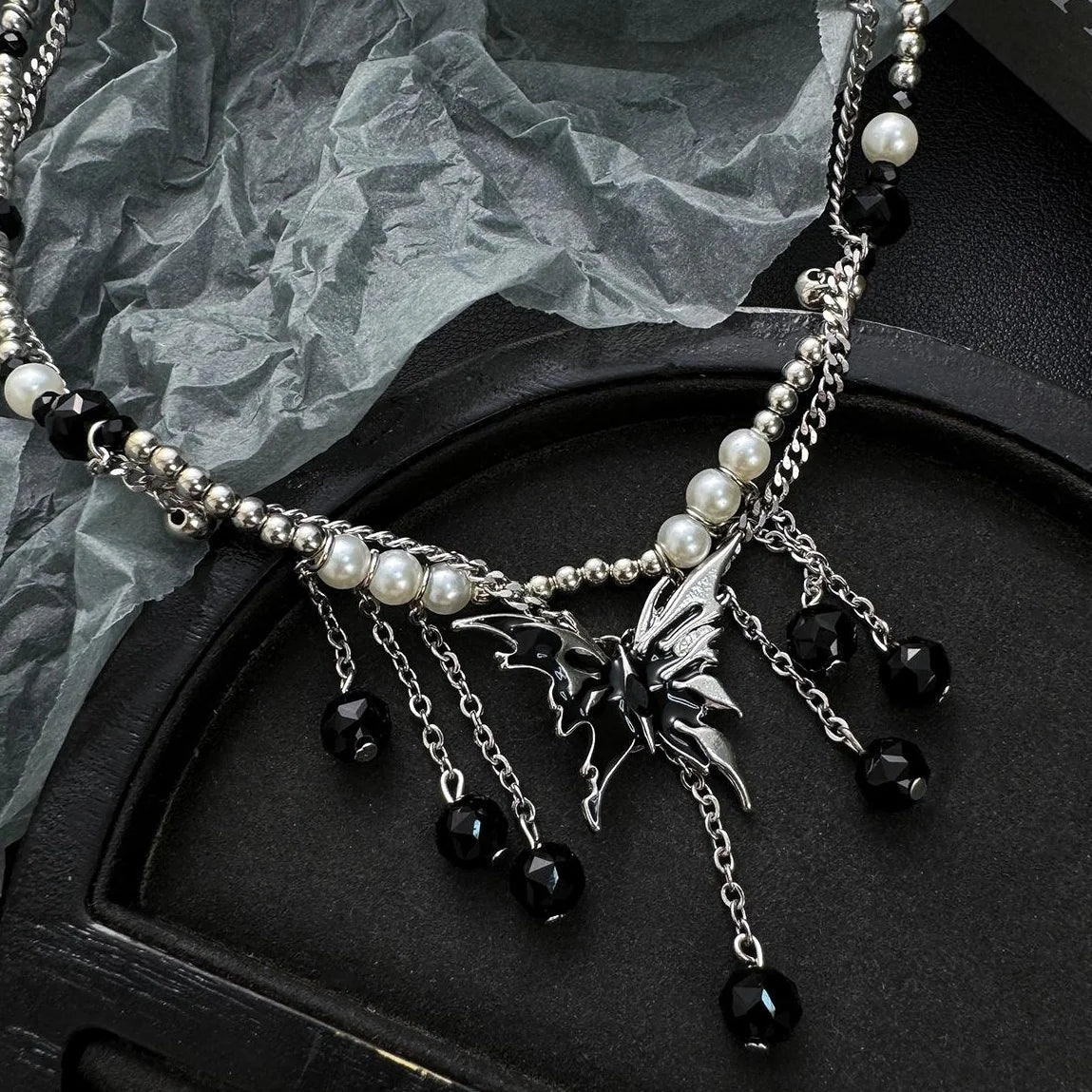 Accessories Double Layer Butterfly Fringe Pearl Chain Necklace