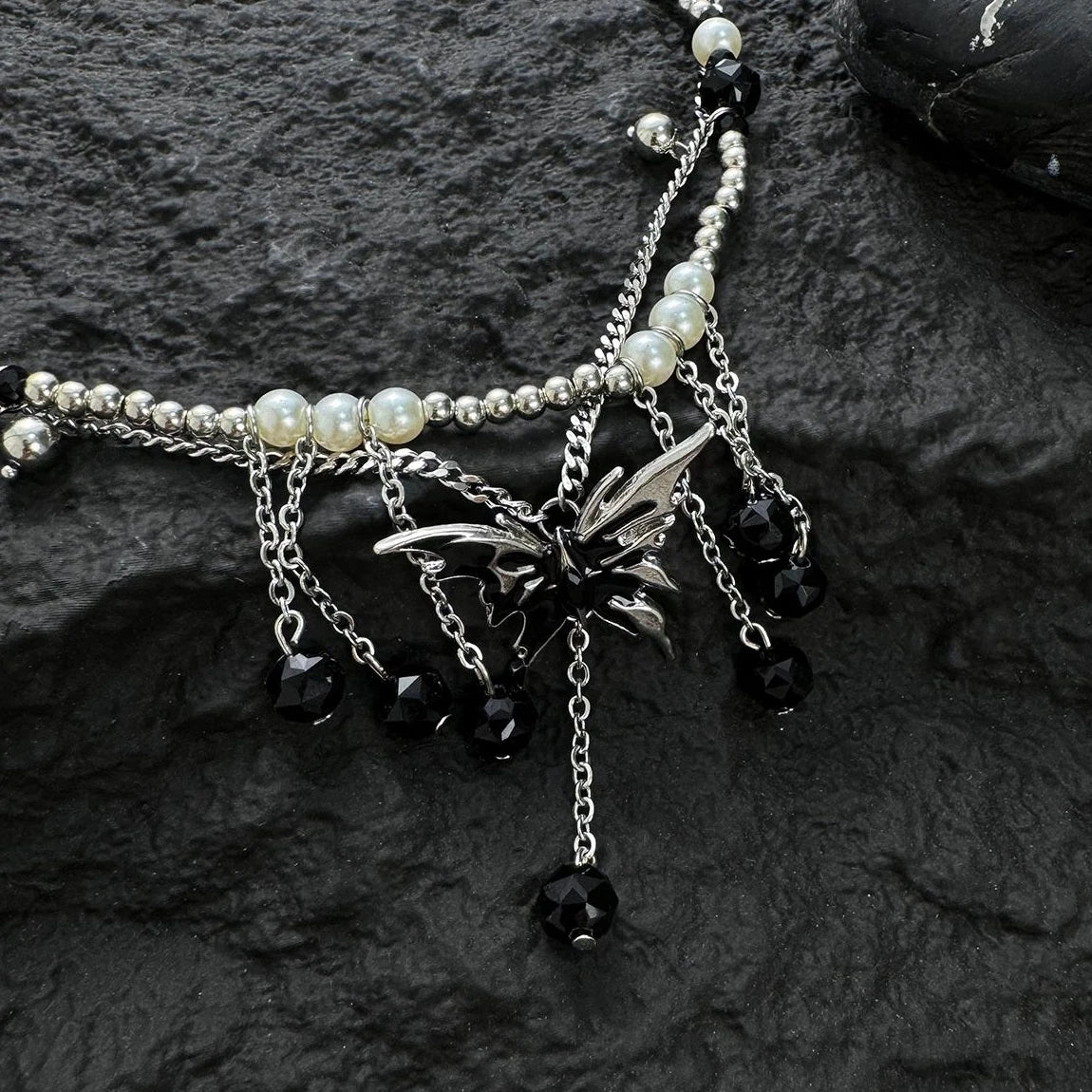 Accessories Double Layer Butterfly Fringe Pearl Chain Necklace