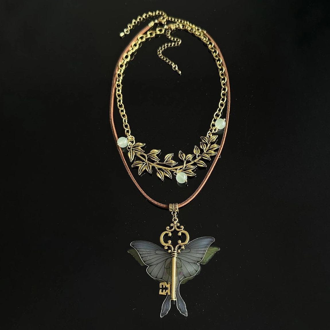 Accessories Double Layer Butterfly Pendant Necklace