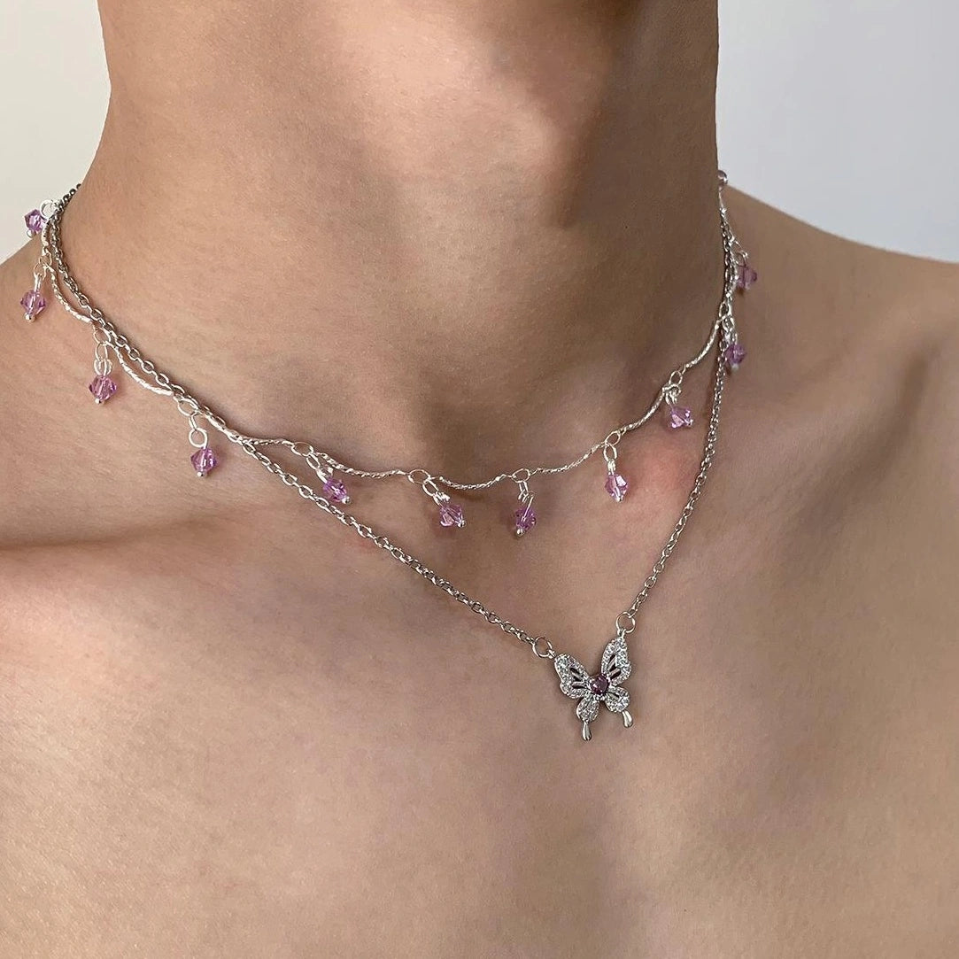 Accessories Double Layer Butterfly Tassel Choker