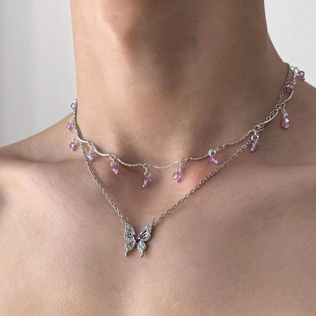 Accessories Double Layer Butterfly Tassel Choker