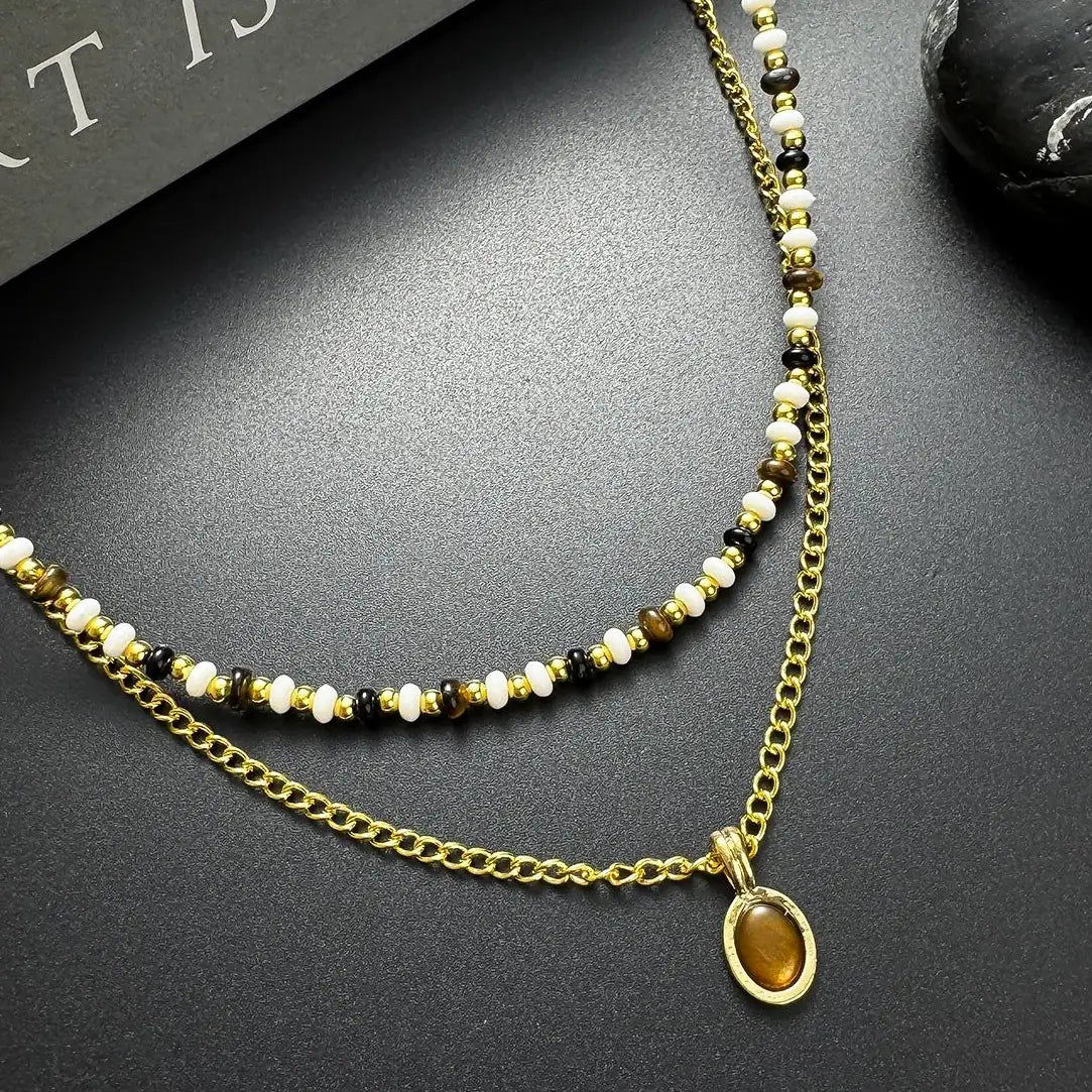 Accessories Double Layer Cat S Eye Stone Lariat Necklace