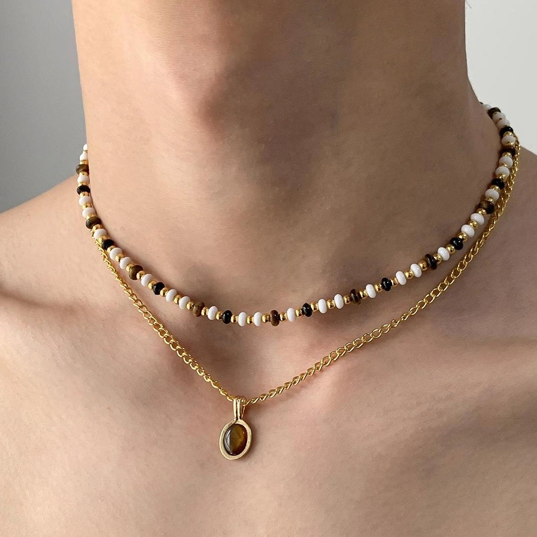 Accessories Double Layer Cat S Eye Stone Lariat Necklace