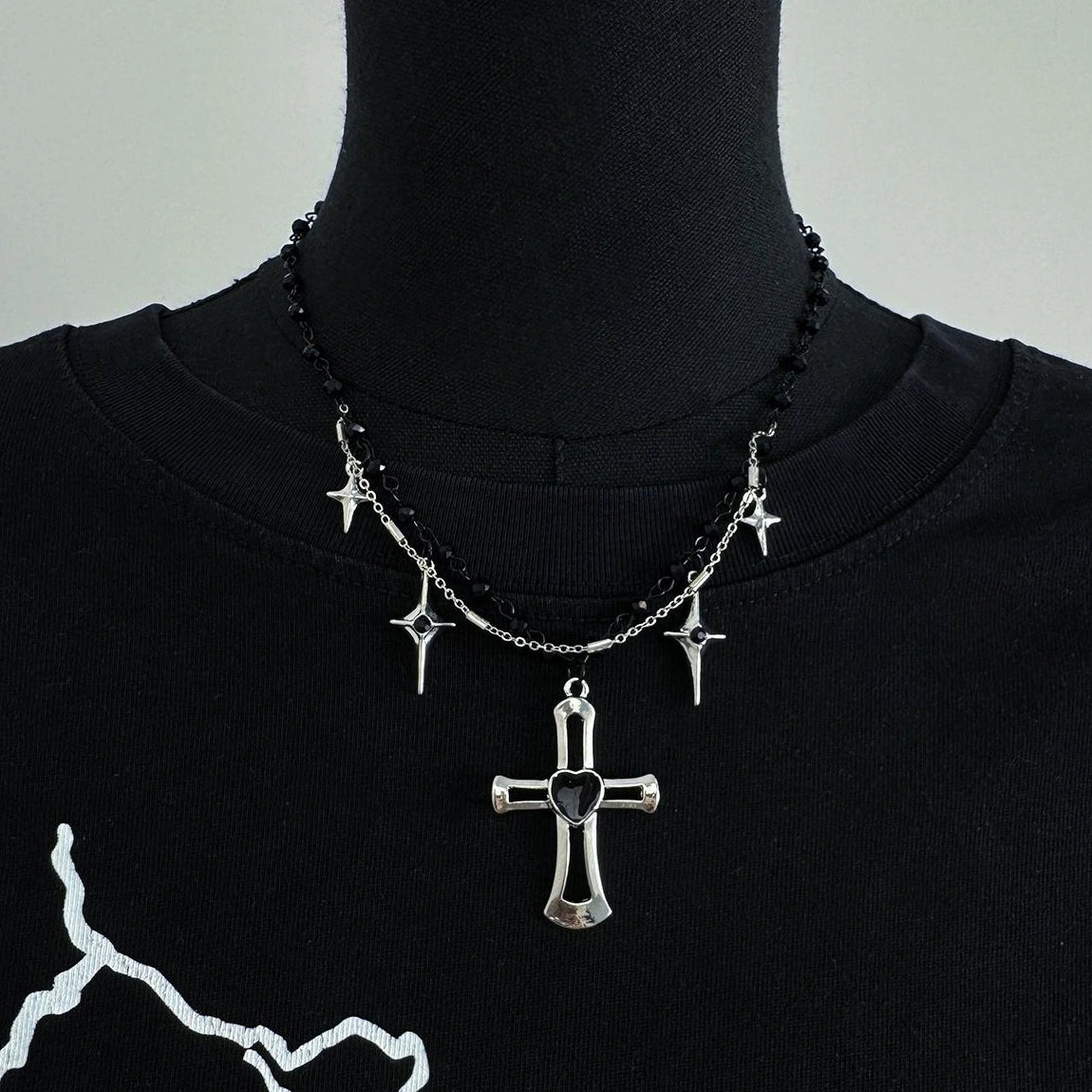 Accessories Double Layer Cross Star Choker Necklace