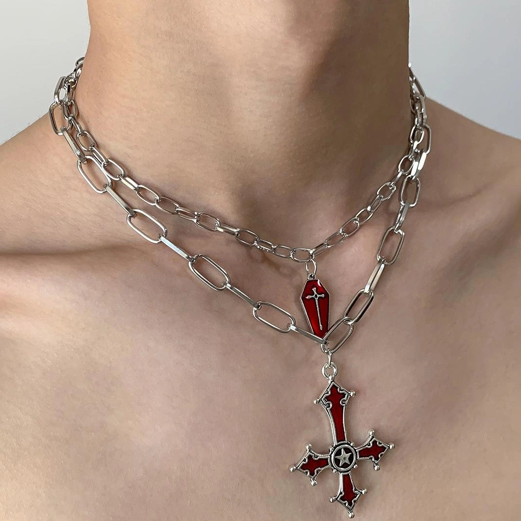 Accessories Double Layer Gothic Cross Pendant Punk Necklace