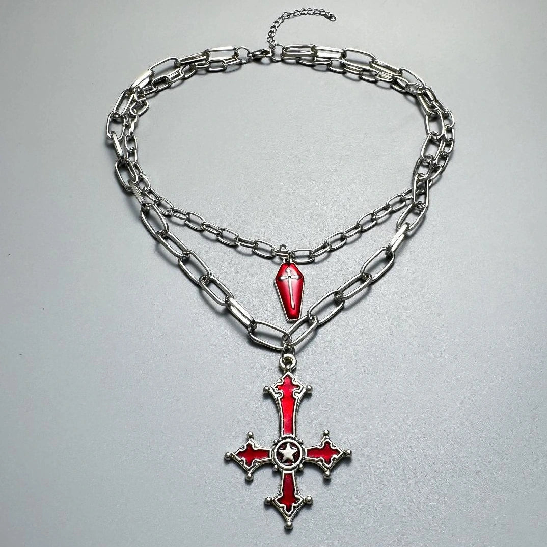 Accessories Double Layer Gothic Cross Pendant Punk Necklace
