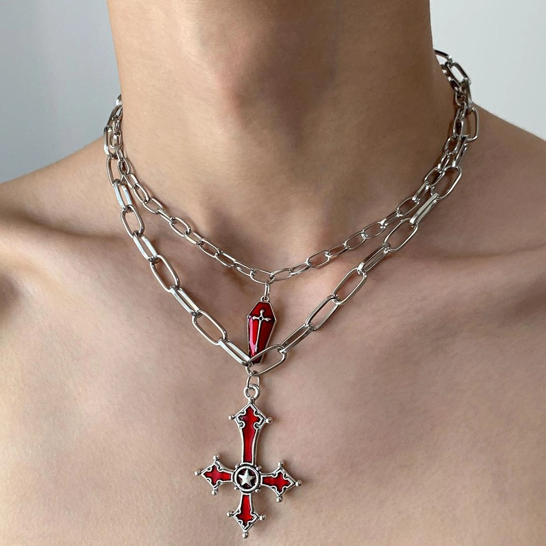 Accessories Double Layer Gothic Cross Pendant Punk Necklace