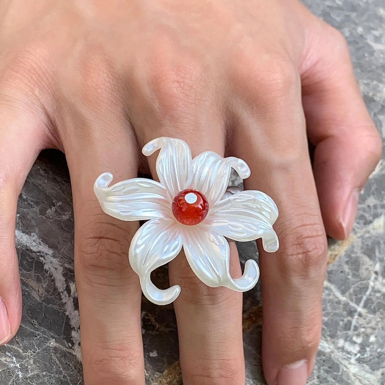 Accessories Double Layer Iris Pearl Adjustable Ring
