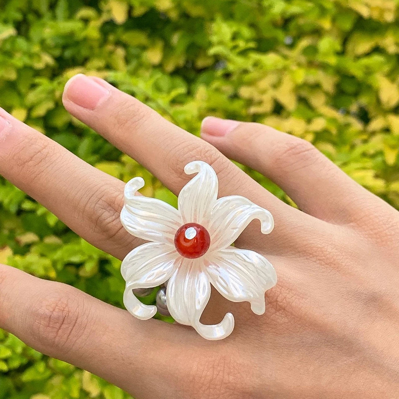 Accessories Double Layer Iris Pearl Adjustable Ring
