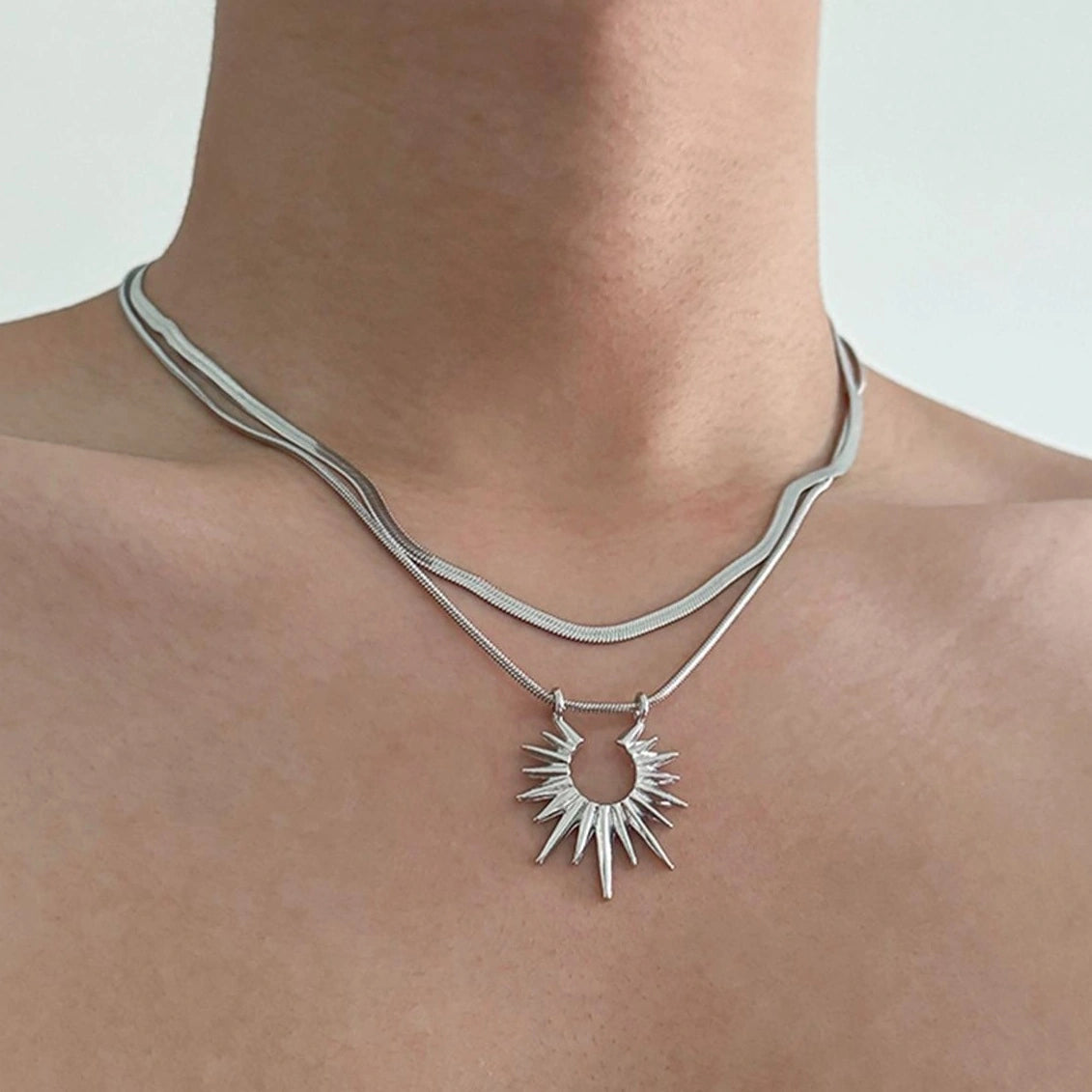 Accessories Double Layer Sun Pendant Titanium Steel Necklace