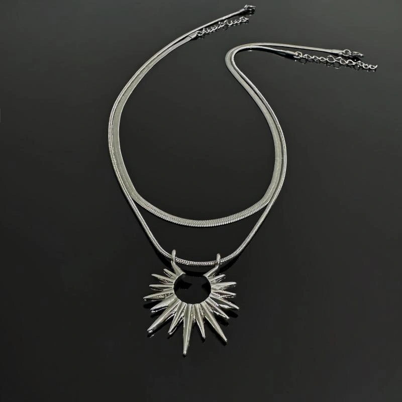 Accessories Double Layer Sun Pendant Titanium Steel Necklace