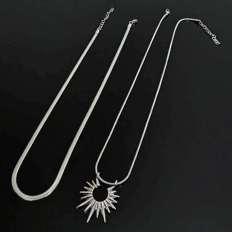 Accessories Double Layer Sun Pendant Titanium Steel Necklace