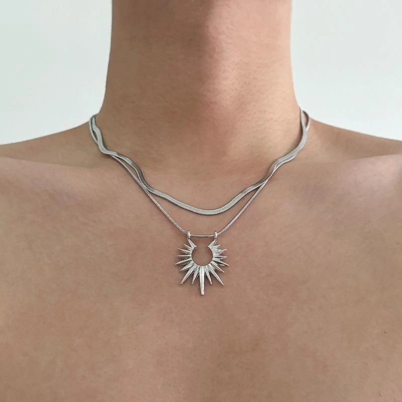 Accessories Double Layer Sun Pendant Titanium Steel Necklace