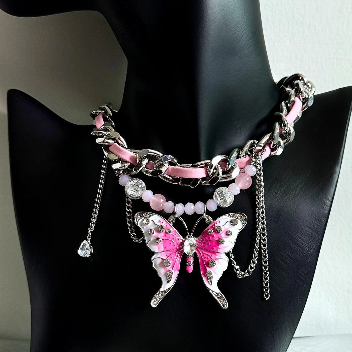 Accessories Exaggerated Pink Butterfly Choker Necklace