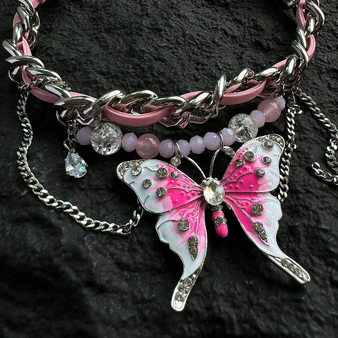 Accessories Exaggerated Pink Butterfly Choker Necklace