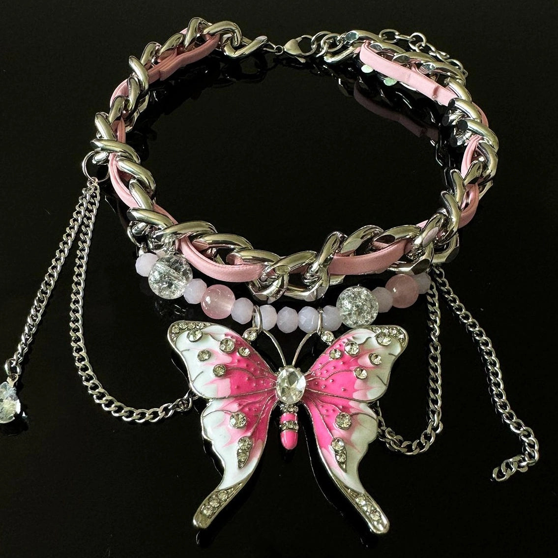 Accessories Exaggerated Pink Butterfly Choker Necklace