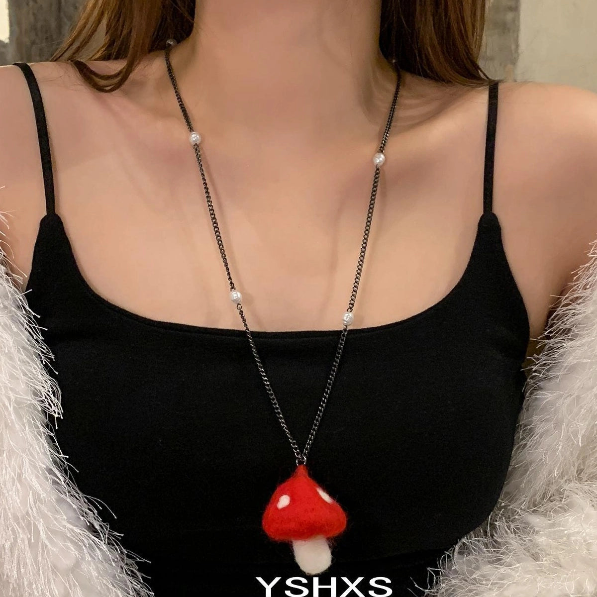 Accessories Fluffy Red Mushroom Pendant Necklace