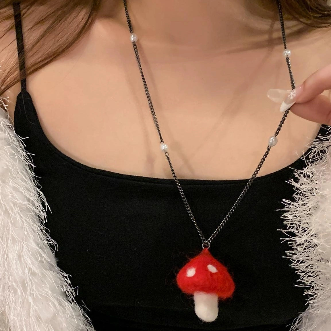 Accessories Fluffy Red Mushroom Pendant Necklace