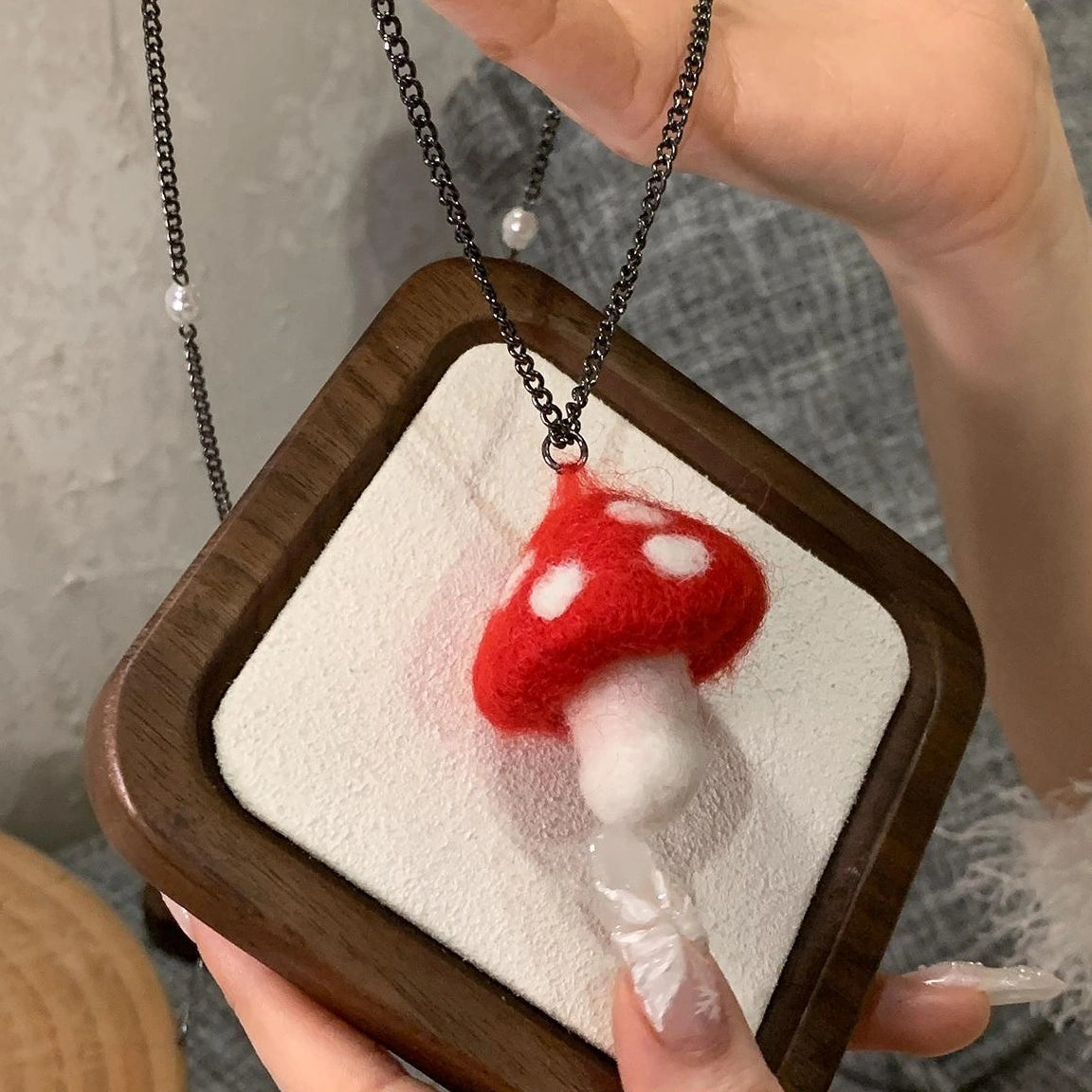 Accessories Fluffy Red Mushroom Pendant Necklace