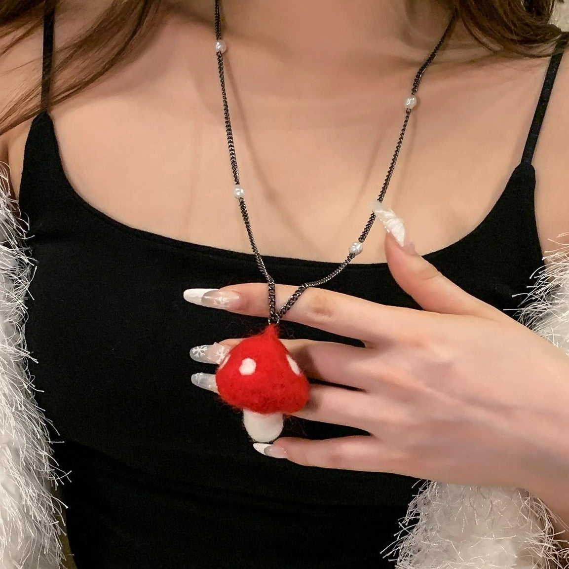 Accessories Fluffy Red Mushroom Pendant Necklace
