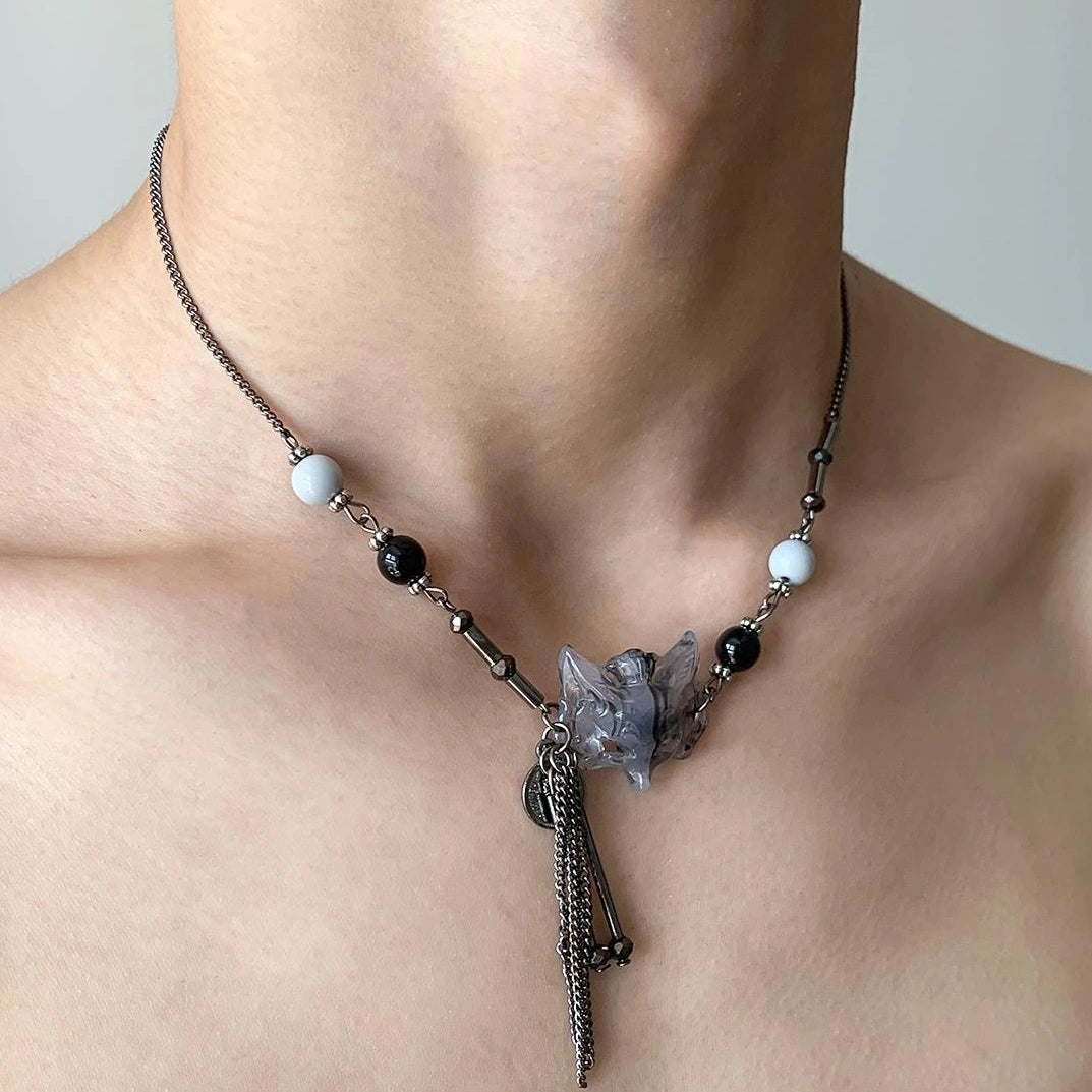 Accessories Fox Mask Beaded Fringe Necklace