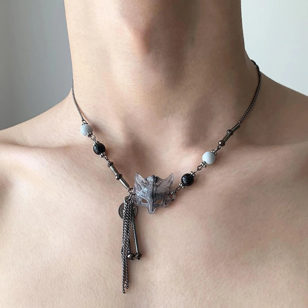 Accessories Fox Mask Beaded Fringe Necklace