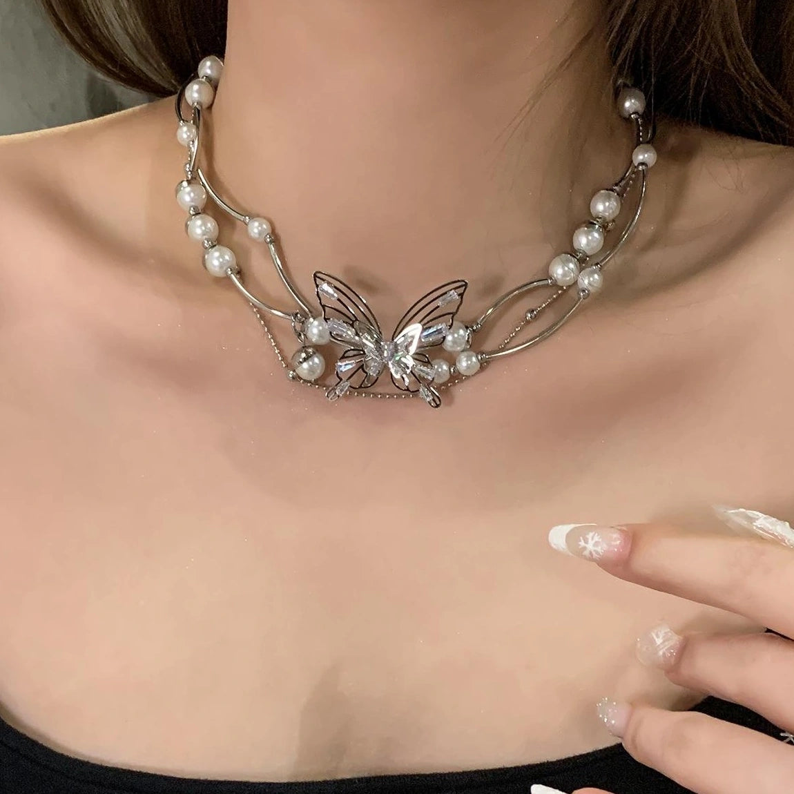 Accessories French Pearl Butterfly Choker Necklace