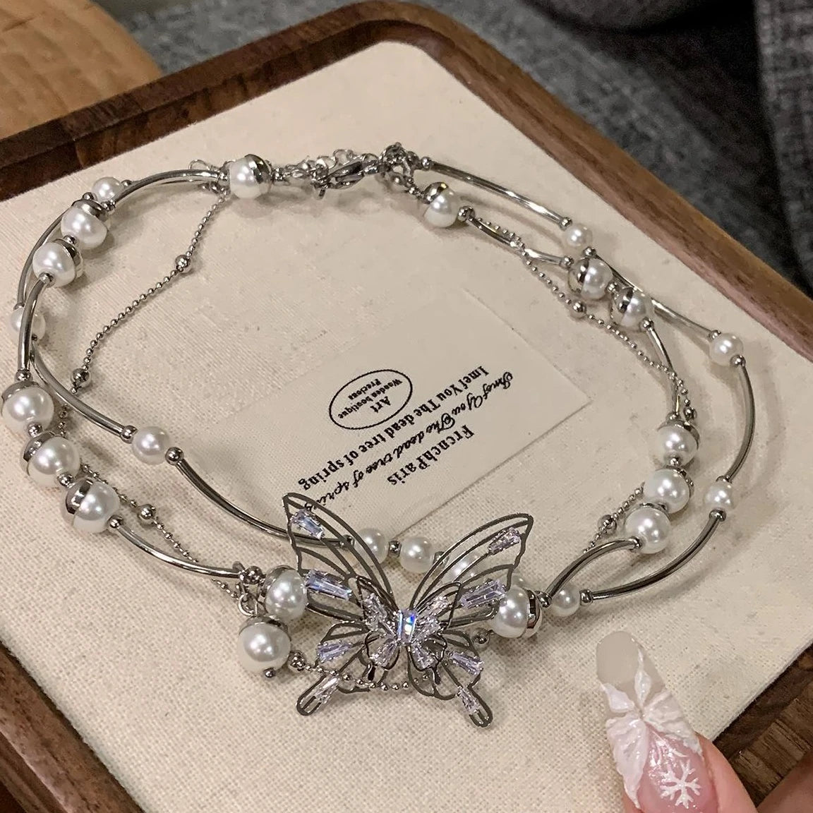 Accessories French Pearl Butterfly Choker Necklace