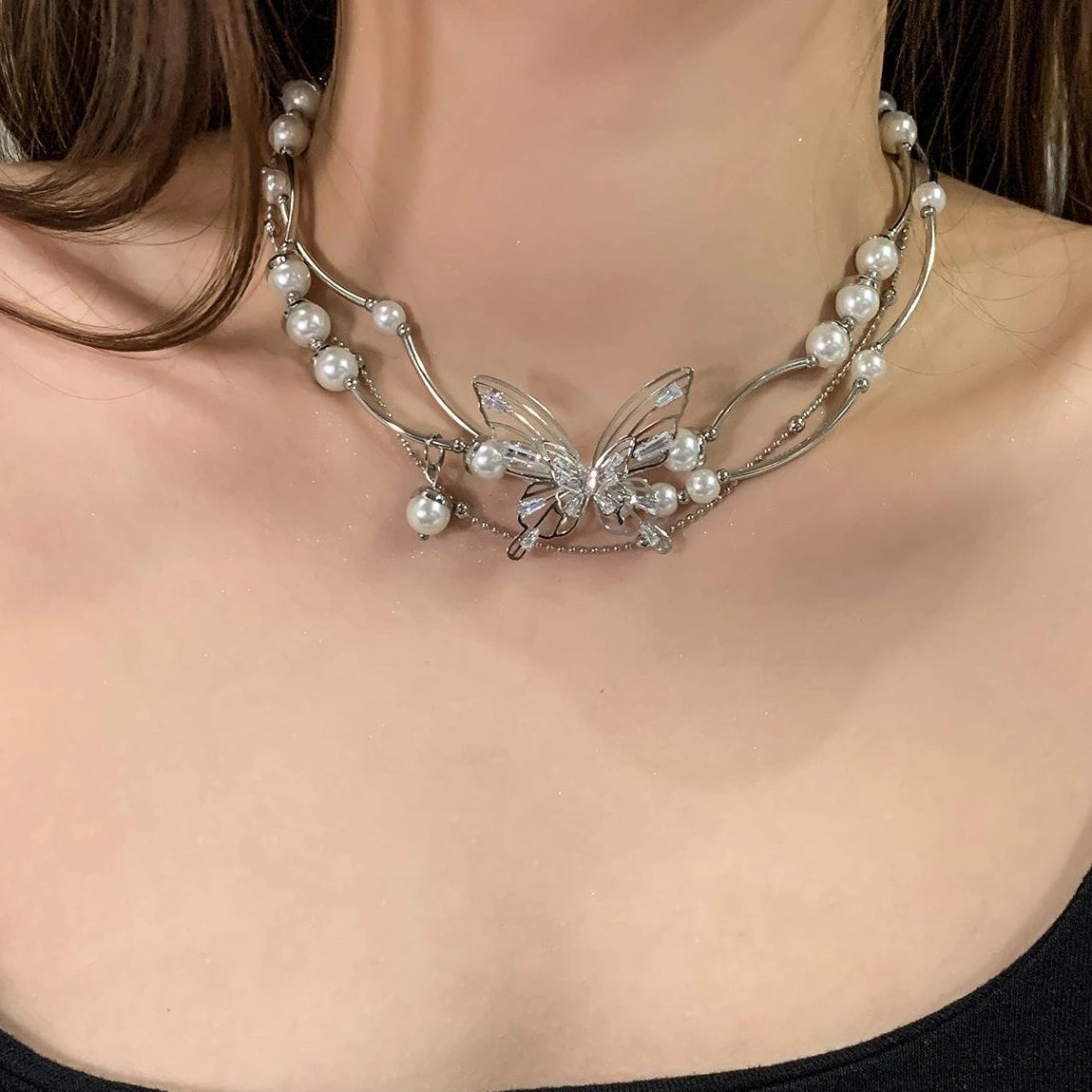 Accessories French Pearl Butterfly Choker Necklace