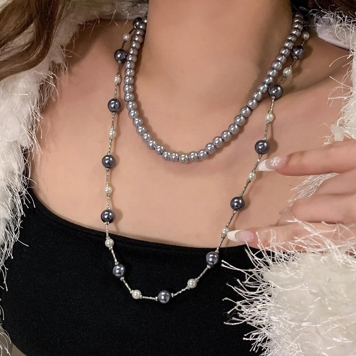 Accessories French Pearl Double Layer Beaded Necklace