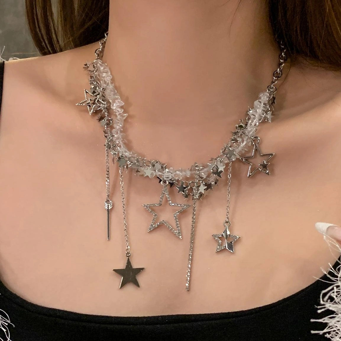 Accessories Geometric Crystal Fringe Necklace