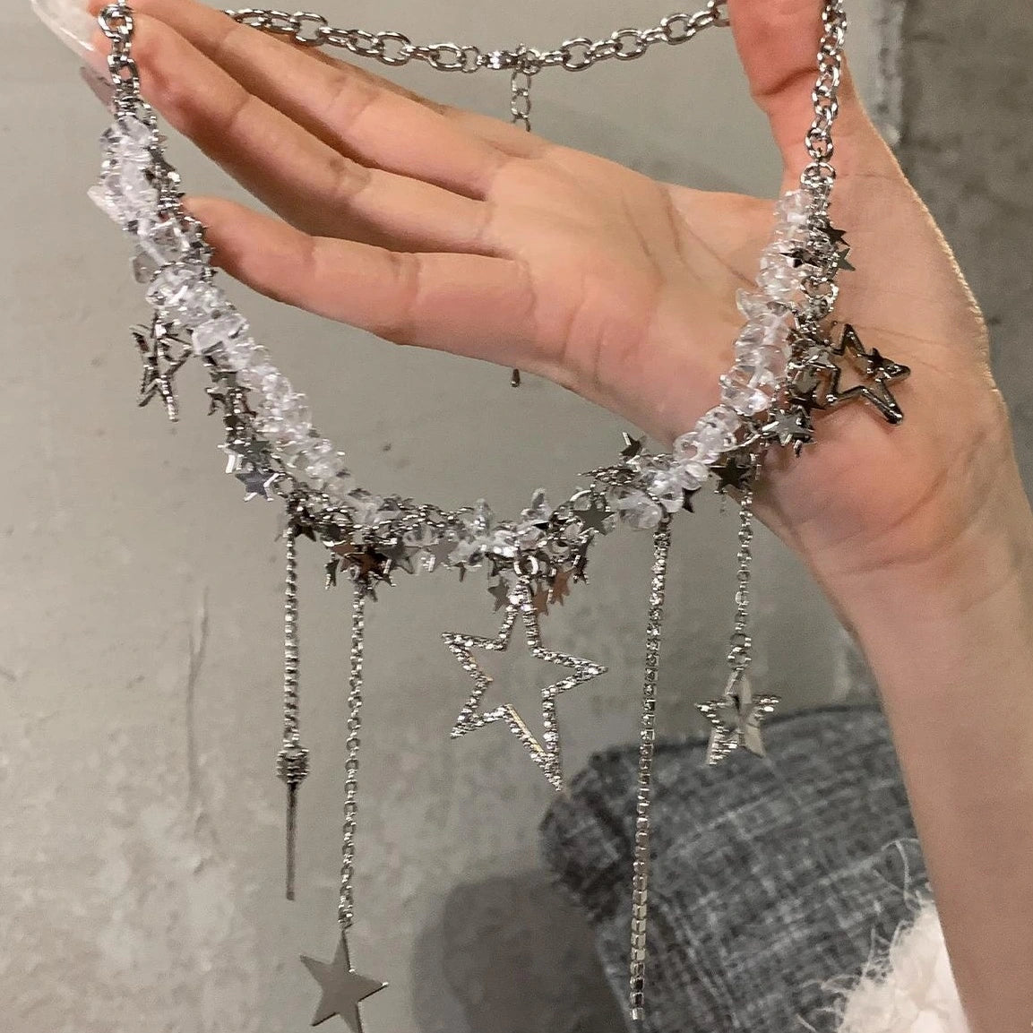 Accessories Geometric Crystal Fringe Necklace
