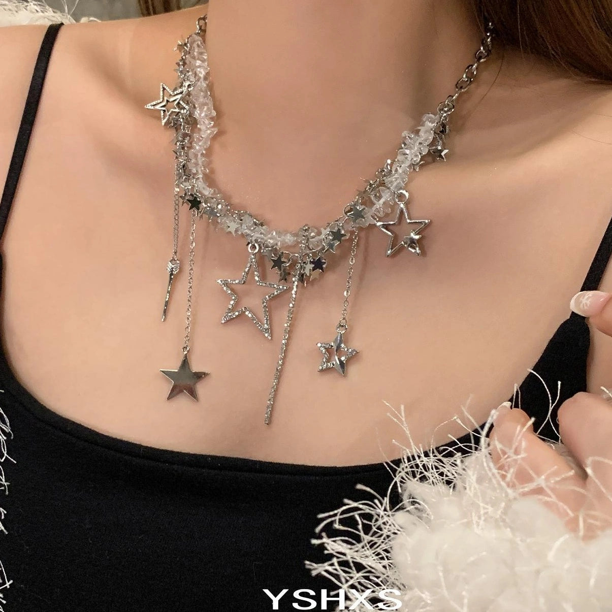 Accessories Geometric Crystal Fringe Necklace