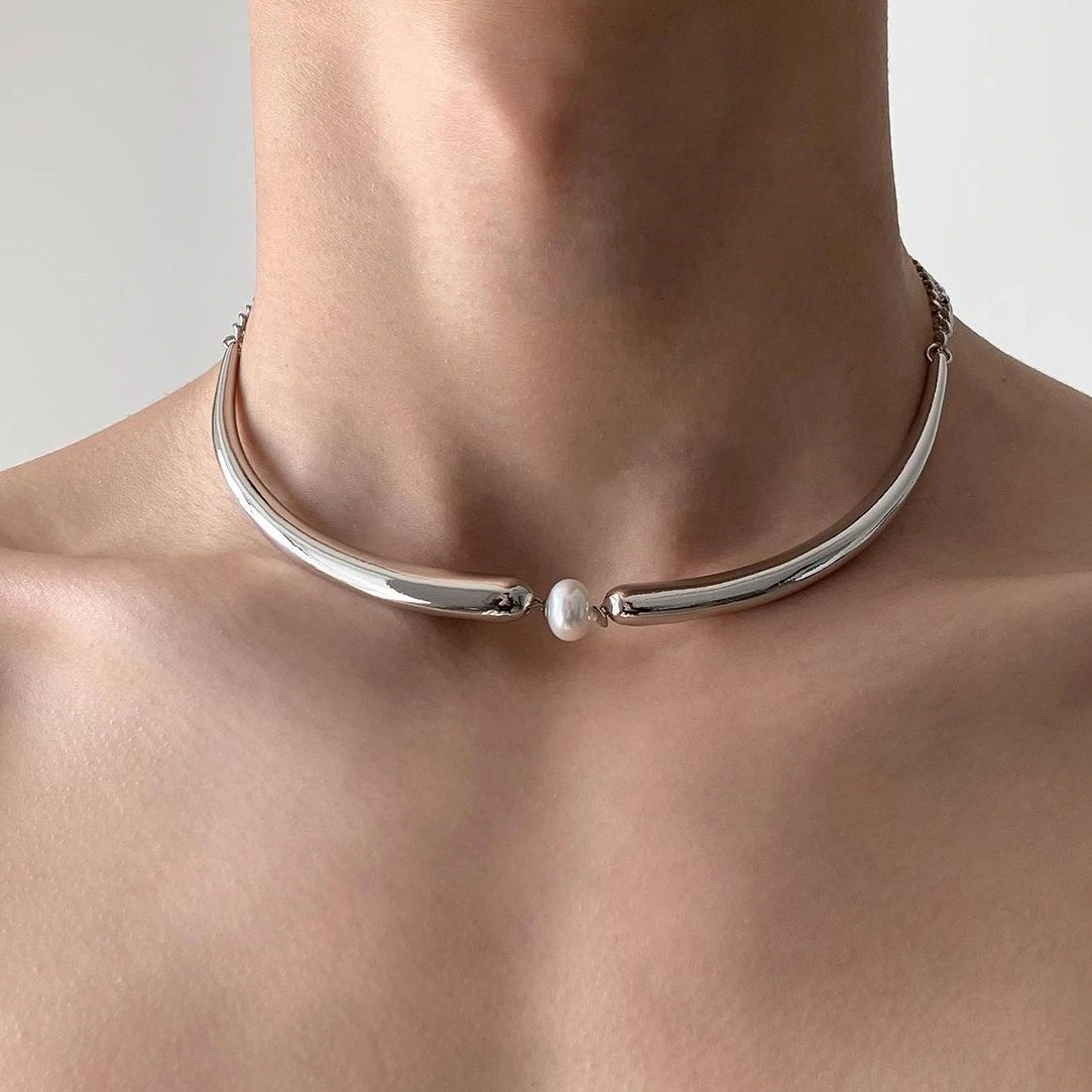 Accessories Geometric Pearl Chain Necklace