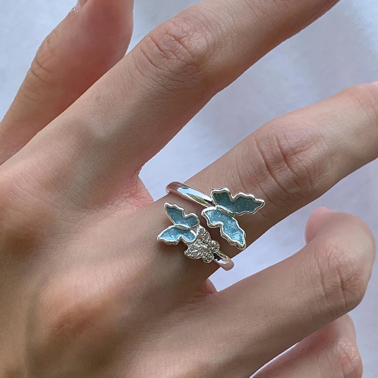 Accessories Glacier Blue Resin Butterfly Adjustable Ring