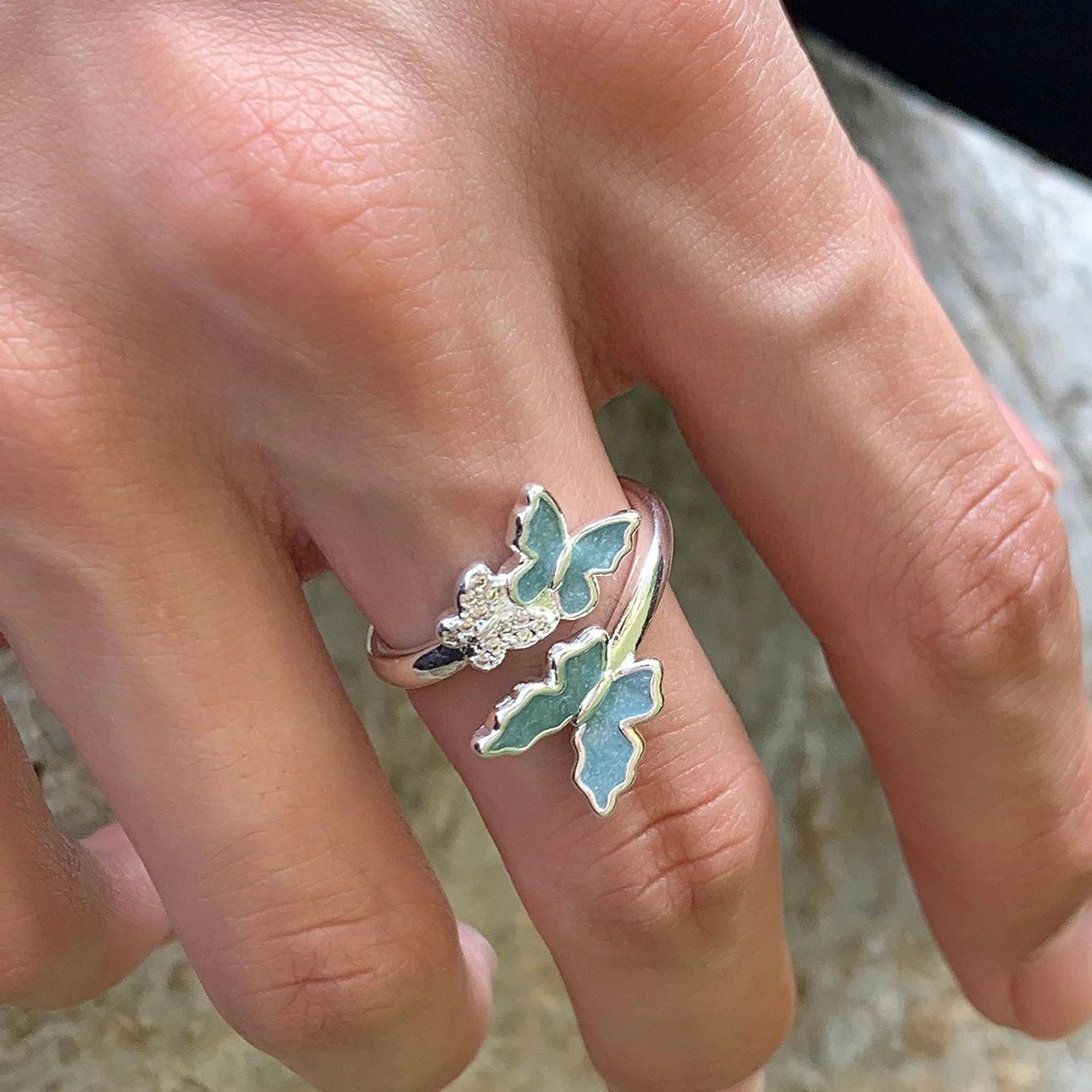 Accessories Glacier Blue Resin Butterfly Adjustable Ring