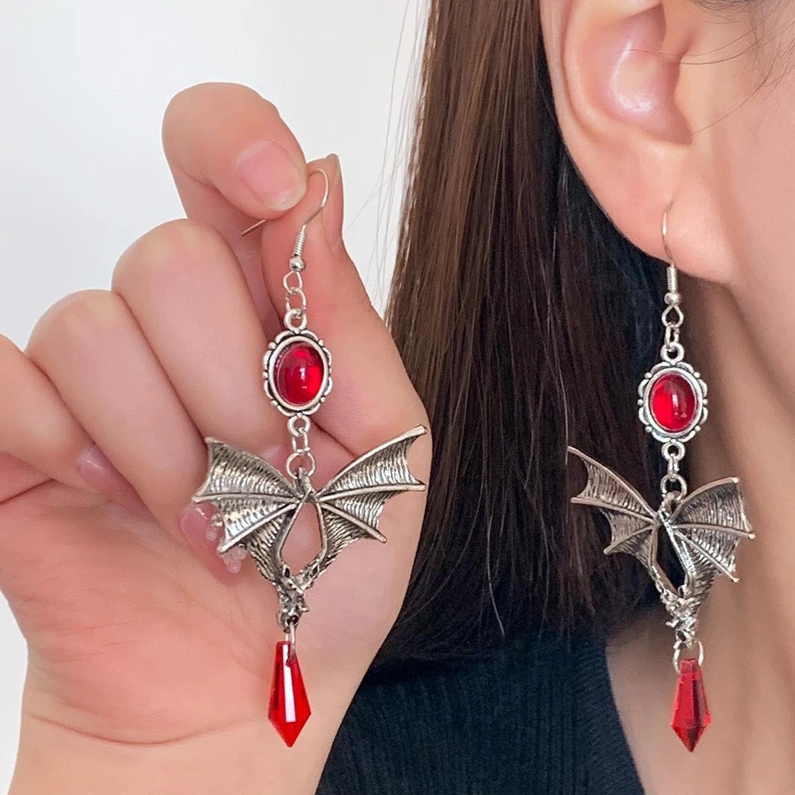 Accessories Gothic Bat Red Zircon Punk Earrings