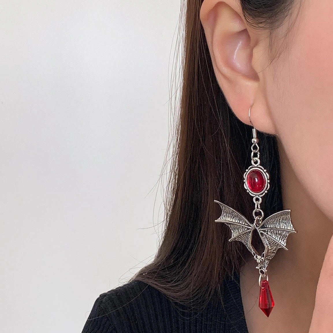 Accessories Gothic Bat Red Zircon Punk Earrings